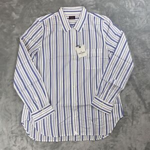 Untuckit Sz 12 Shirt Womens Blue White Stripe Pinot Perse Button Up Long Sl NWT